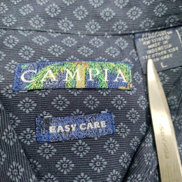 Campia Easy Care Mens Large Geometric Print Long Sleeve Button-Up Shirt Blue - Picture 5 of 12